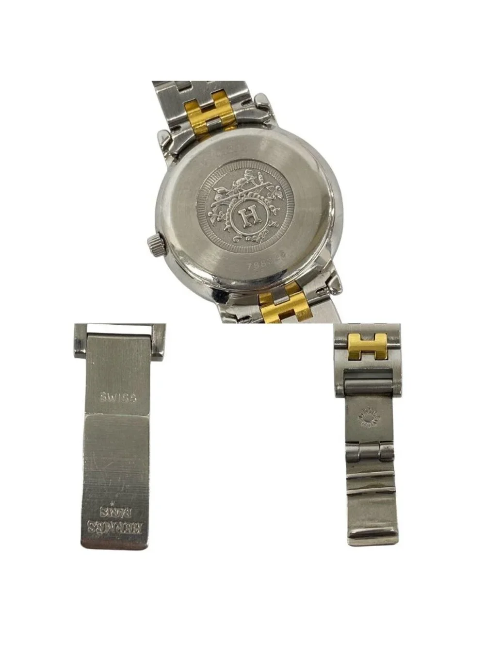 Hermes Sellier Stainless Quartz Watch Wrist Silver Gold